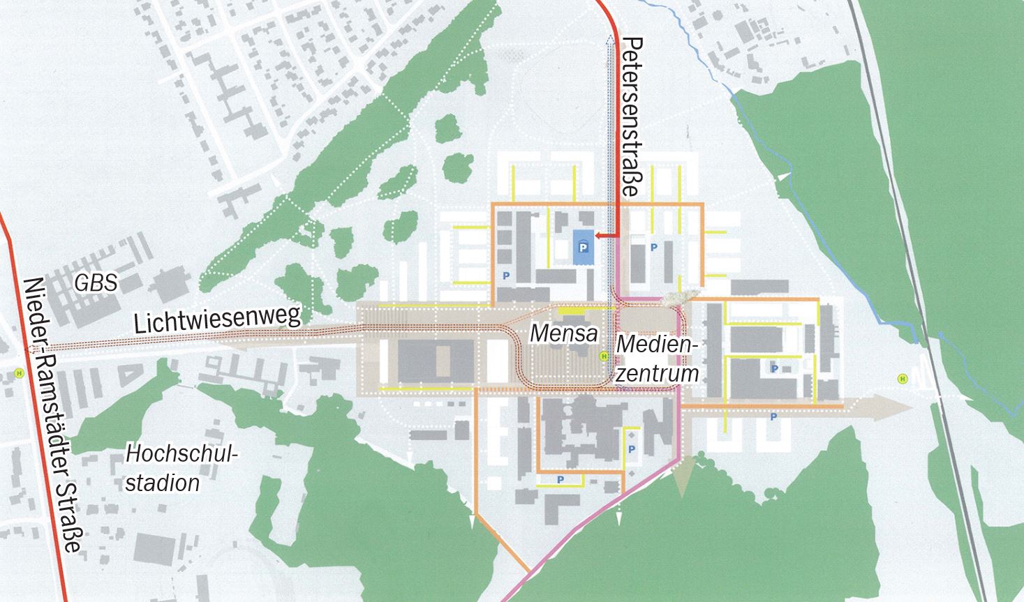 Mögliche Straßenbahnstrecken an der Lichtwiese
